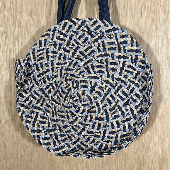 Woven Rattan Circle Handbag Summer Beach Tote Straw Bag Round Large Pocket Boho - Picture 2 of 8